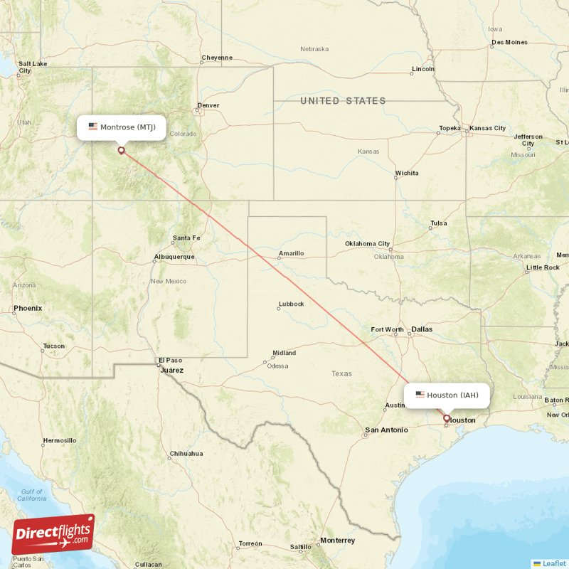 Montrose - Houston direct flight map