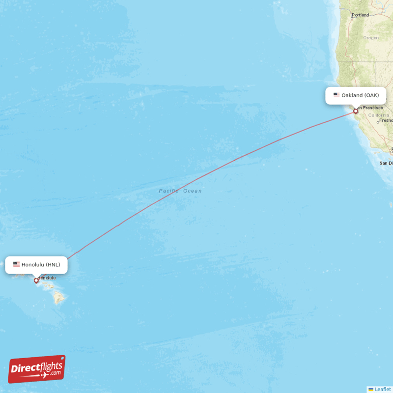 Oakland - Honolulu direct flight map