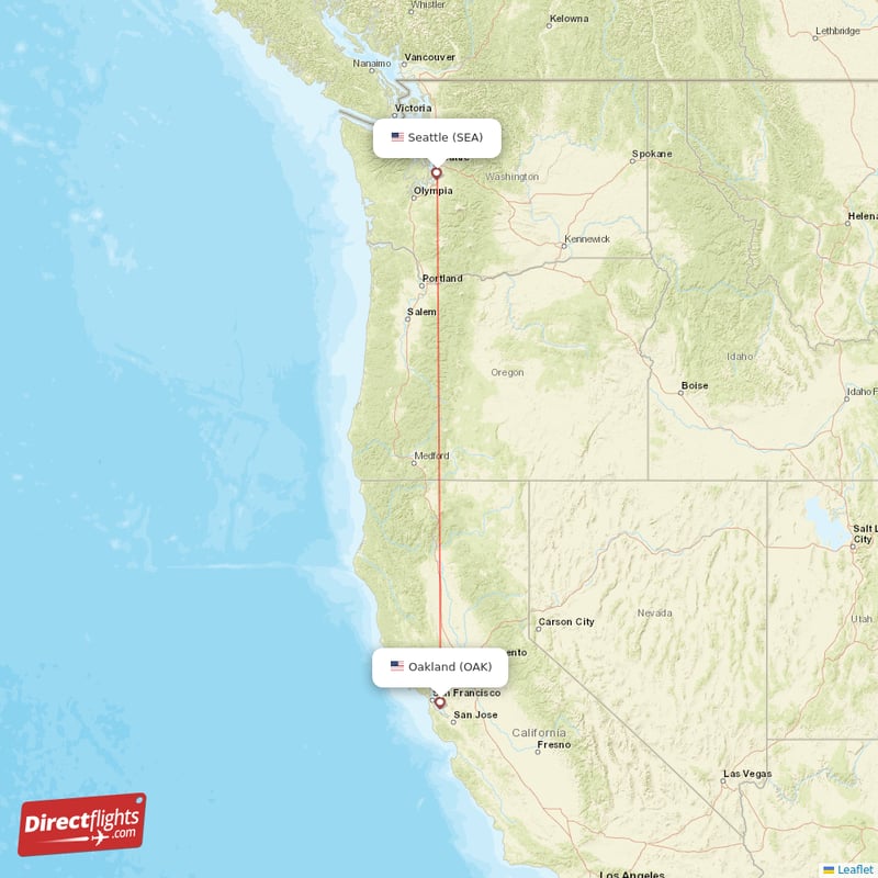 Oakland - Seattle direct flight map