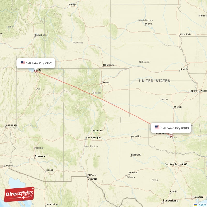 Oklahoma City - Salt Lake City direct flight map