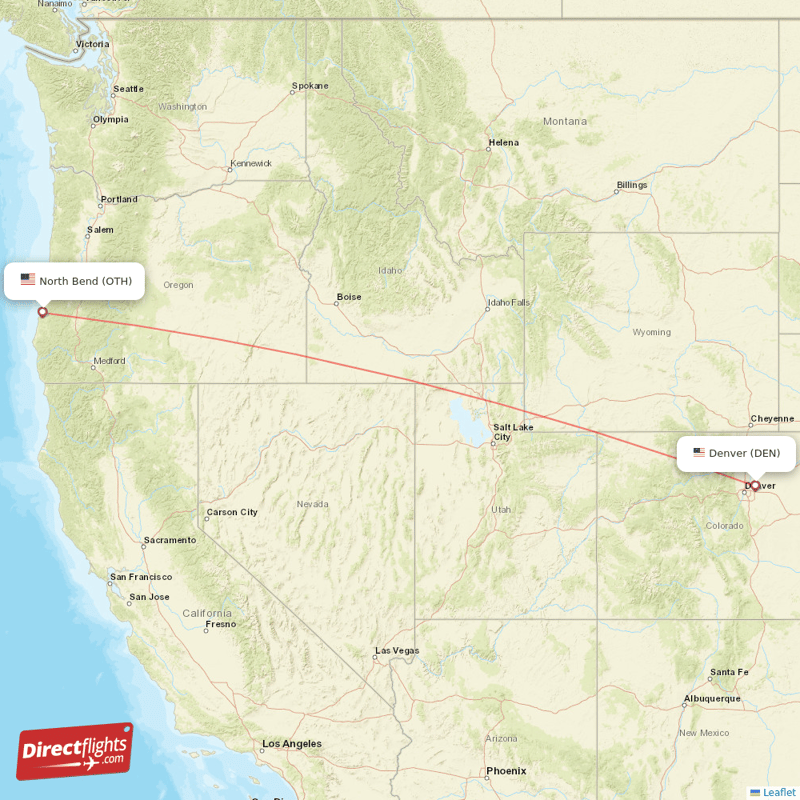 North Bend - Denver direct flight map