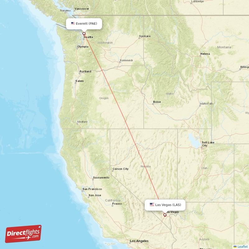 Las Vegas - Everett direct flight map
