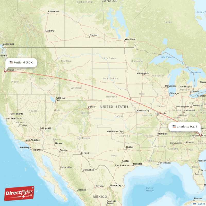 PDX - CLT route map