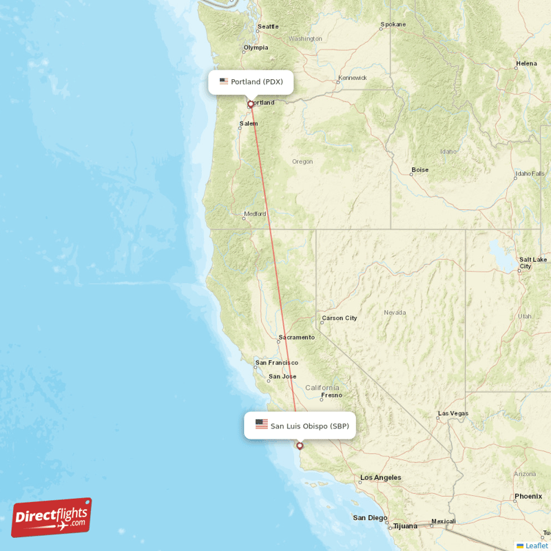 Portland - San Luis Obispo direct flight map
