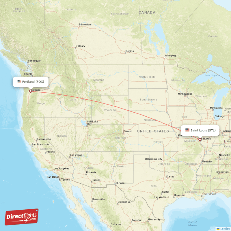 Portland - Saint Louis direct flight map