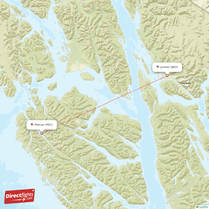 Pelican - Juneau direct flight map