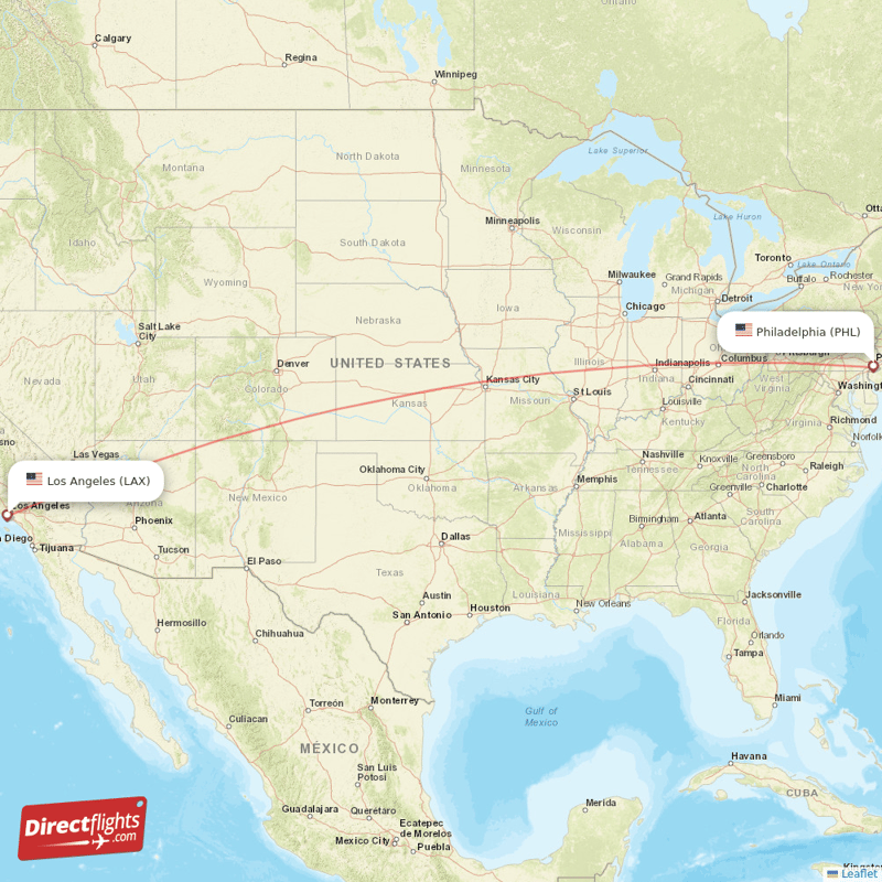 PHL - LAX route map
