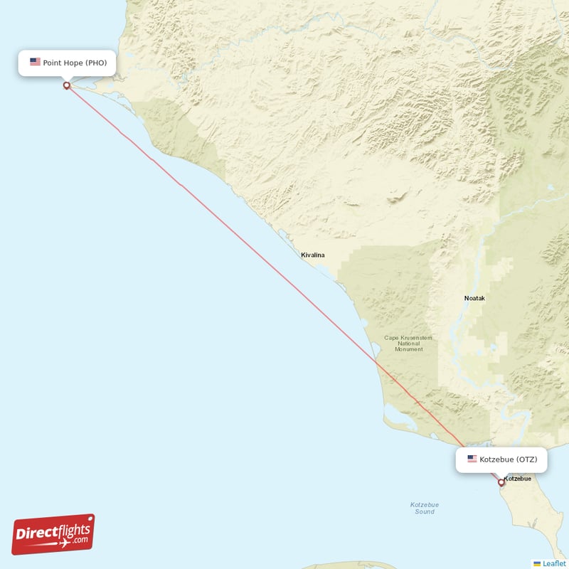 Point Hope - Kotzebue direct flight map