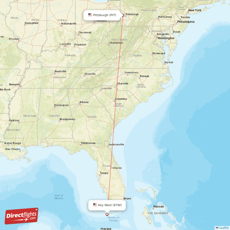 Pittsburgh - Key West direct flight map