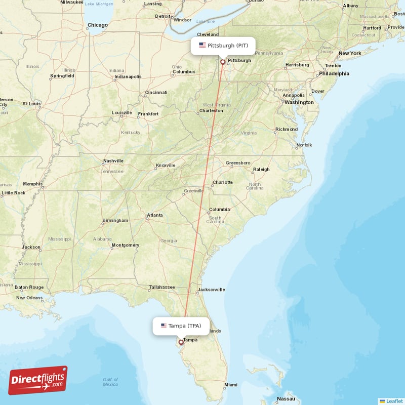 Pittsburgh - Tampa direct flight map