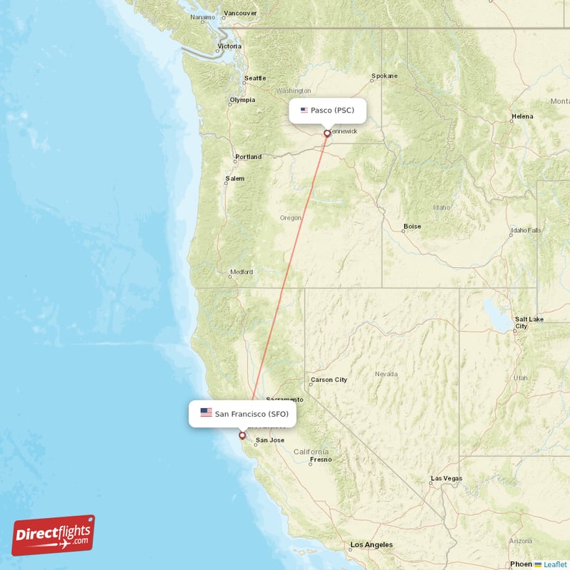 Pasco - San Francisco direct flight map