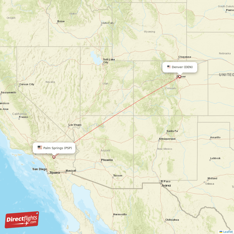 Palm Springs - Denver direct flight map