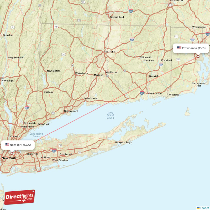 New York - Providence direct flight map