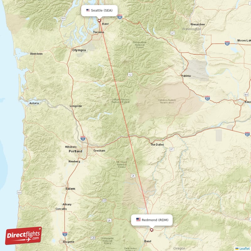 Redmond - Seattle direct flight map