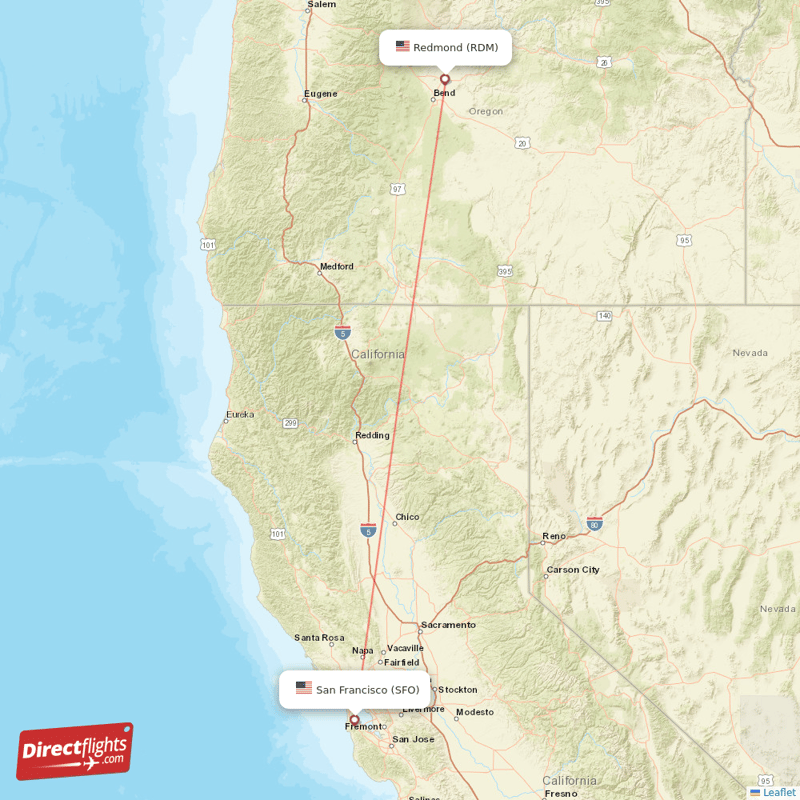 Redmond - San Francisco direct flight map
