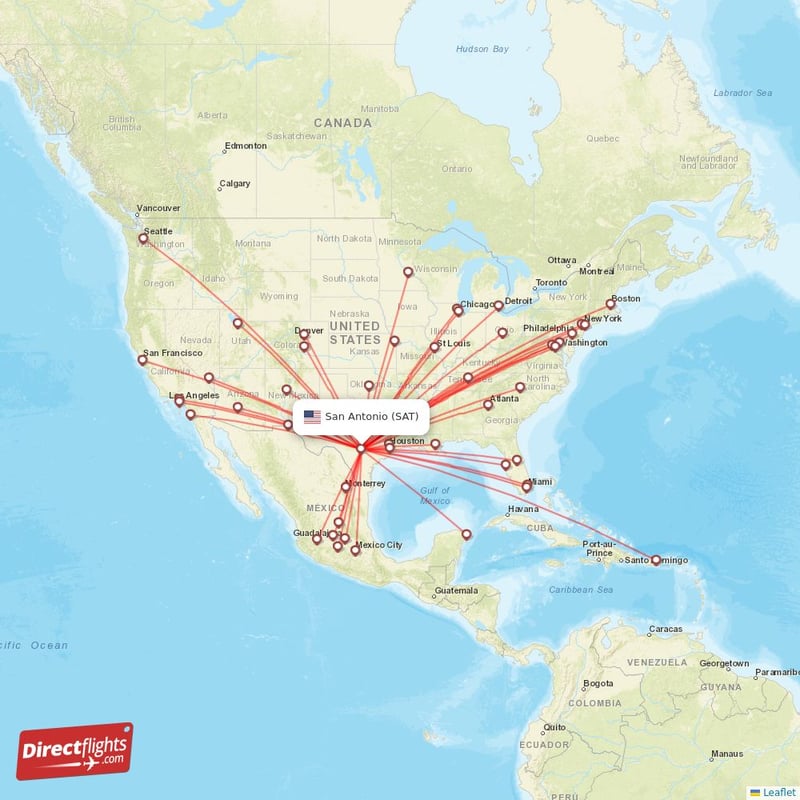 Direct flights from San Antonio 40 destinations SAT, USA