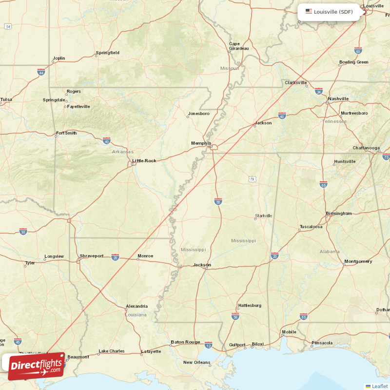 SDF - HOU route map