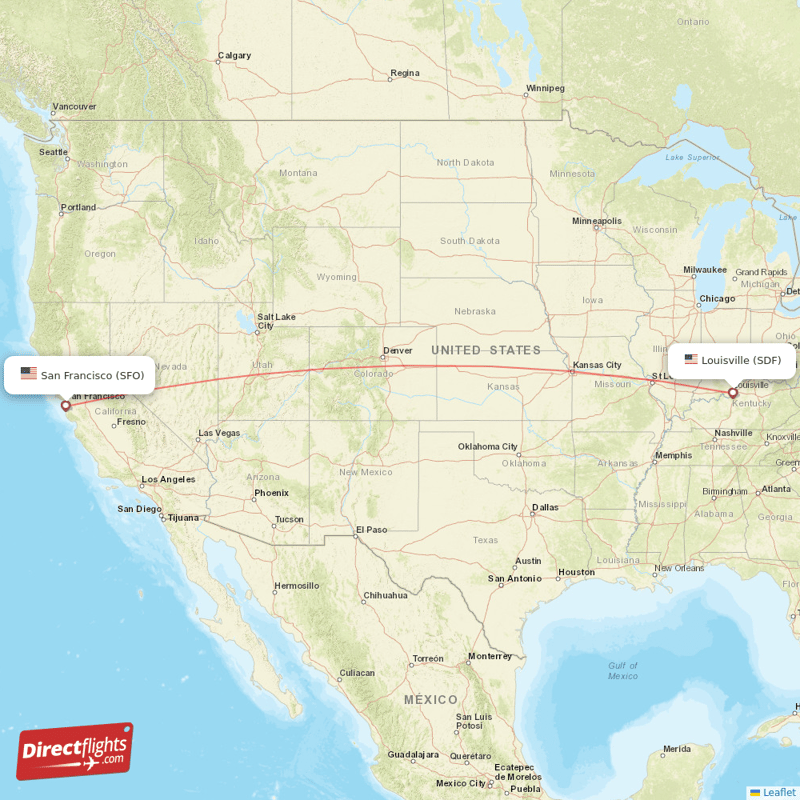 Louisville - San Francisco direct flight map