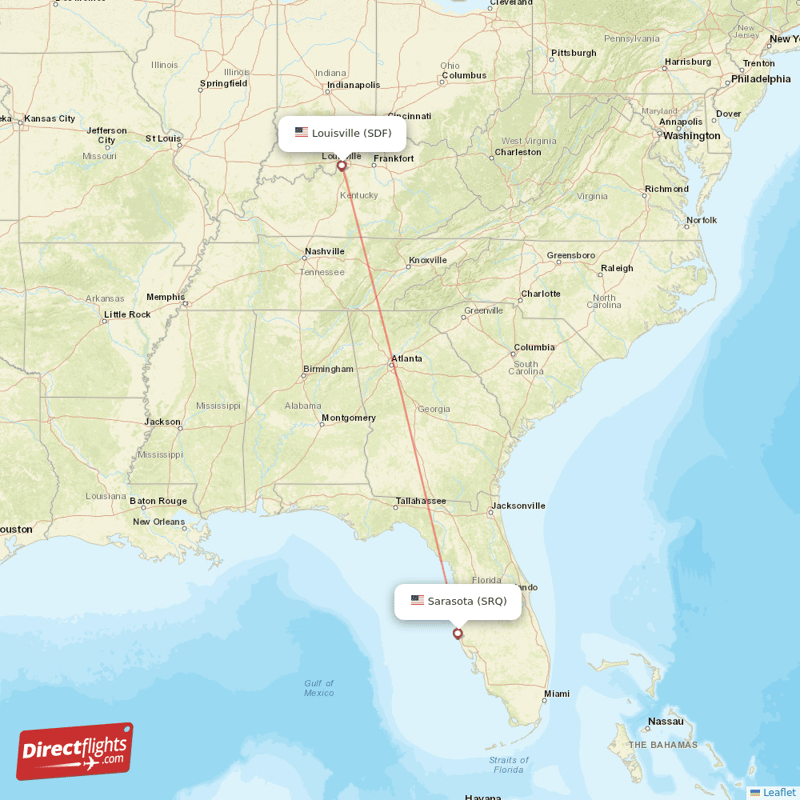 Louisville - Sarasota direct flight map