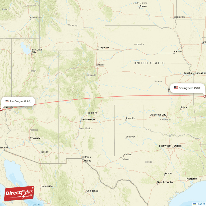 Springfield - Las Vegas direct flight map