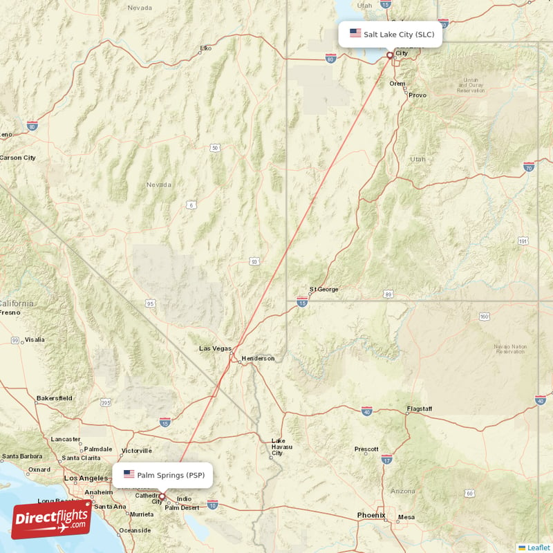 Palm Springs - Salt Lake City direct flight map