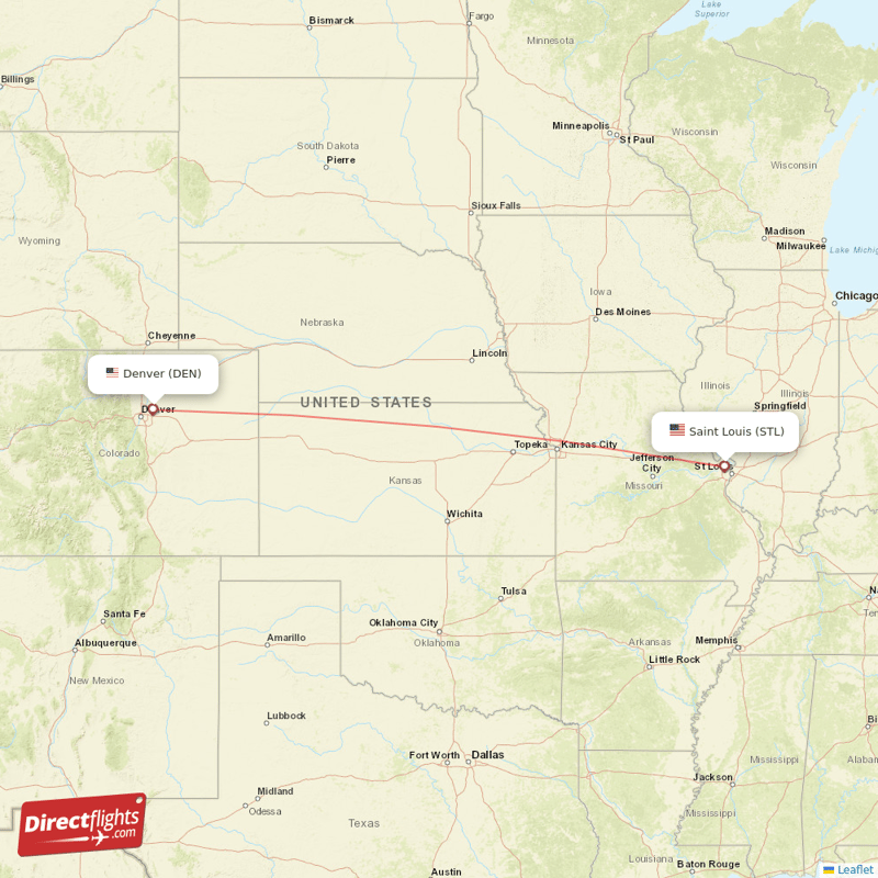 Saint Louis - Denver direct flight map