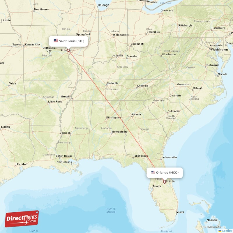 Saint Louis - Orlando direct flight map