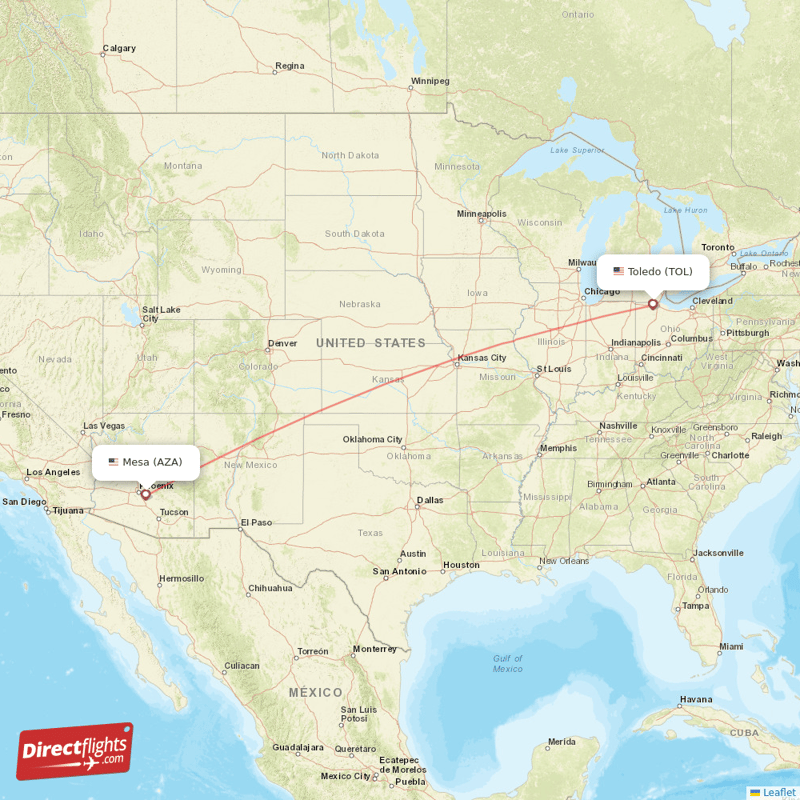 Toledo - Mesa direct flight map