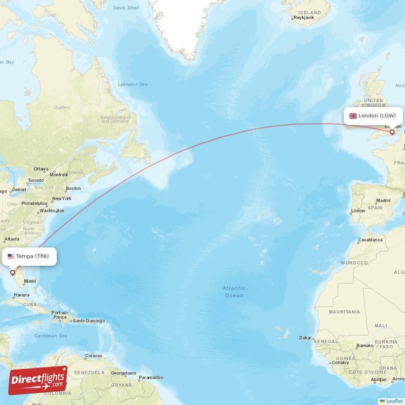 Direct flights from Tampa to London, TPA to LGW nonstop