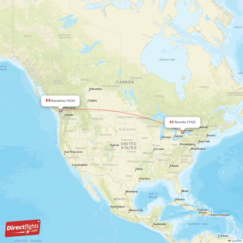 Nanaimo - Toronto direct flight map