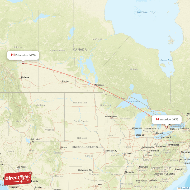 Kitchener - Edmonton direct flight map
