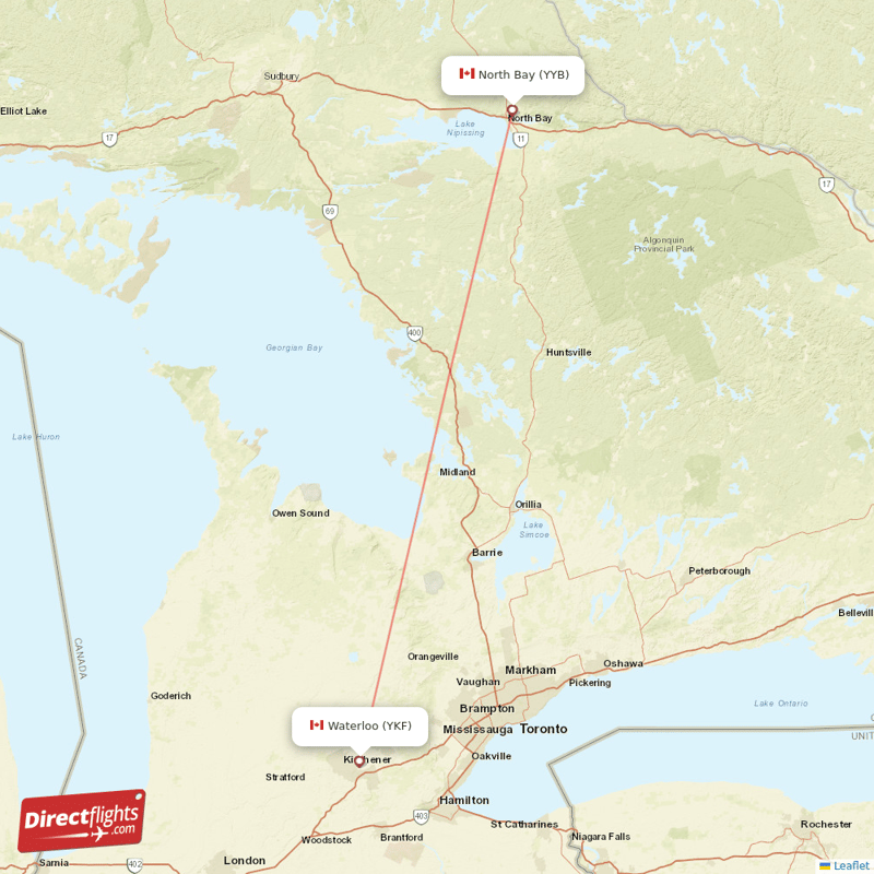 YKF - YYB route map