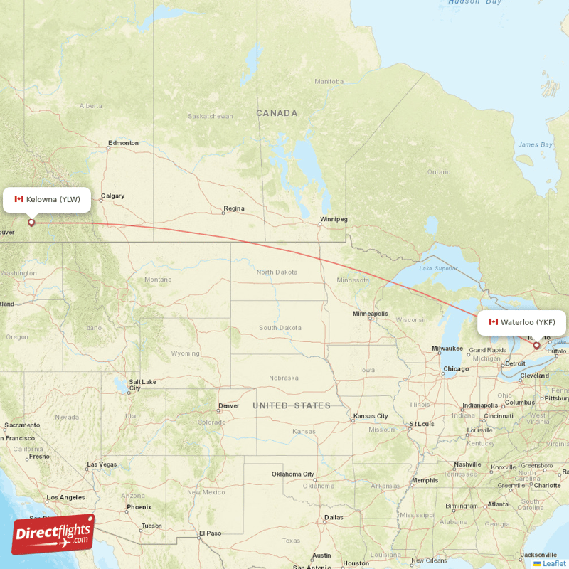 Kelowna - Kitchener direct flight map
