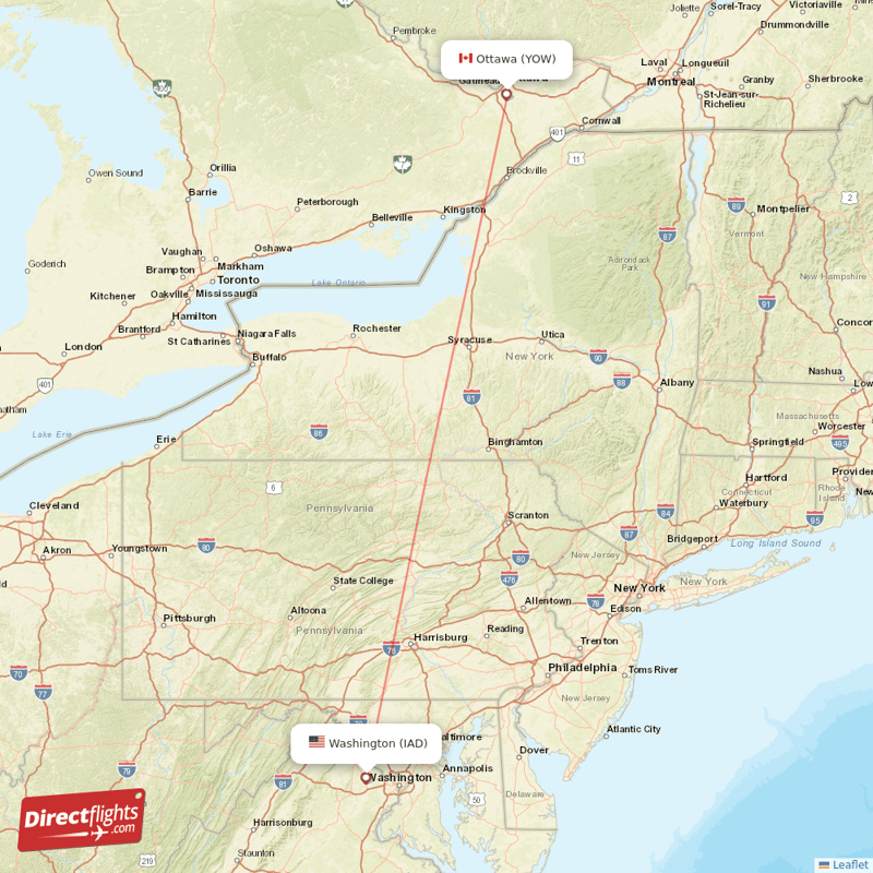 YOW - IAD route map