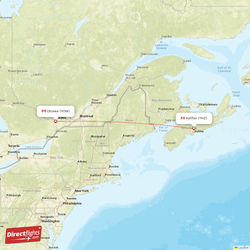 Ottawa - Halifax direct flight map