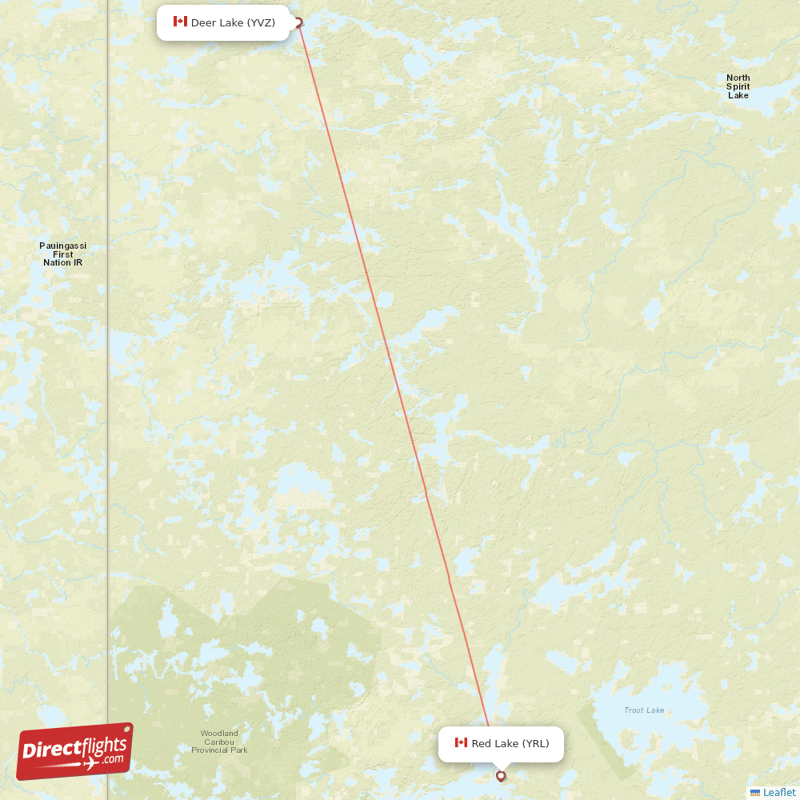 Red Lake - Deer Lake direct flight map