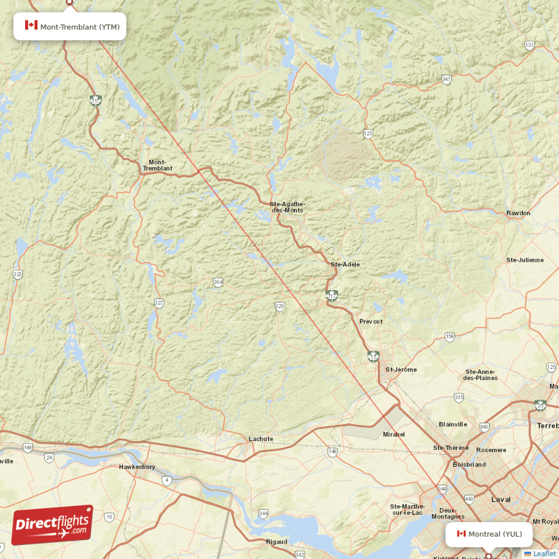 La Macaza - Montreal direct flight map