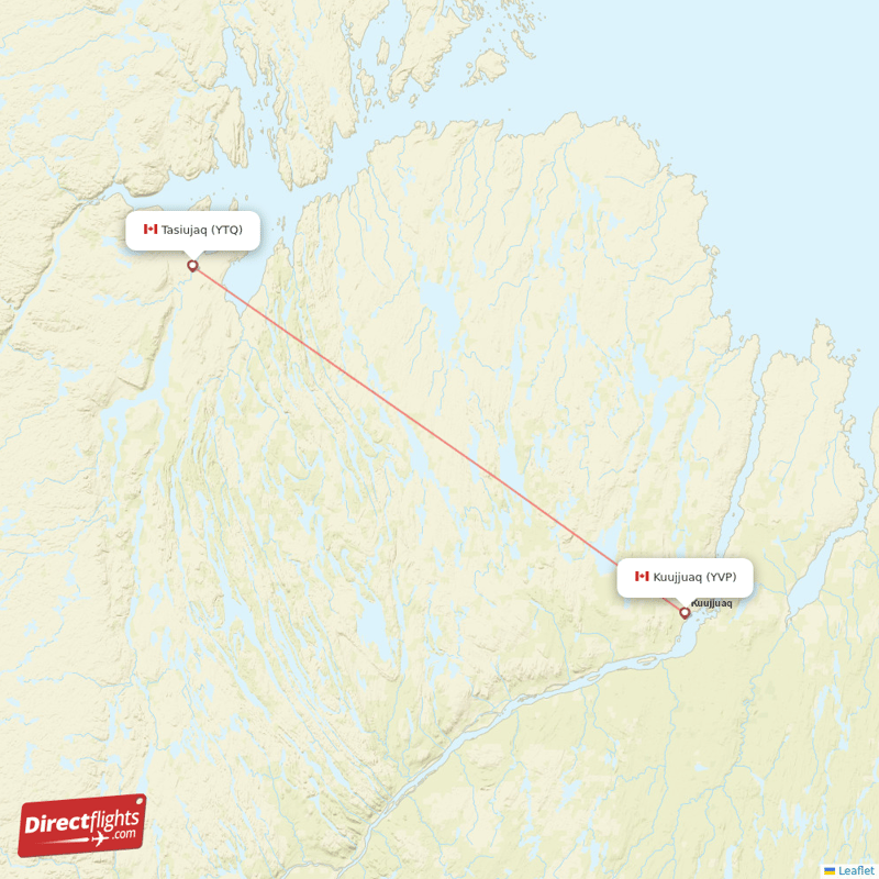 Kuujjuaq - Tasiujuaq direct flight map