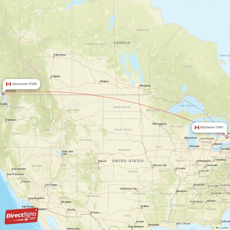 Direct flights from Vancouver to Kitchener, YVR to YKF nonstop