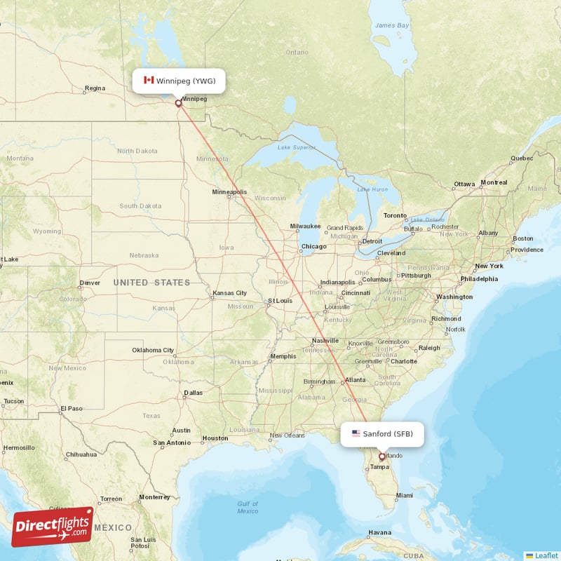 YWG - SFB route map
