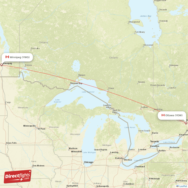 YWG - YOW route map