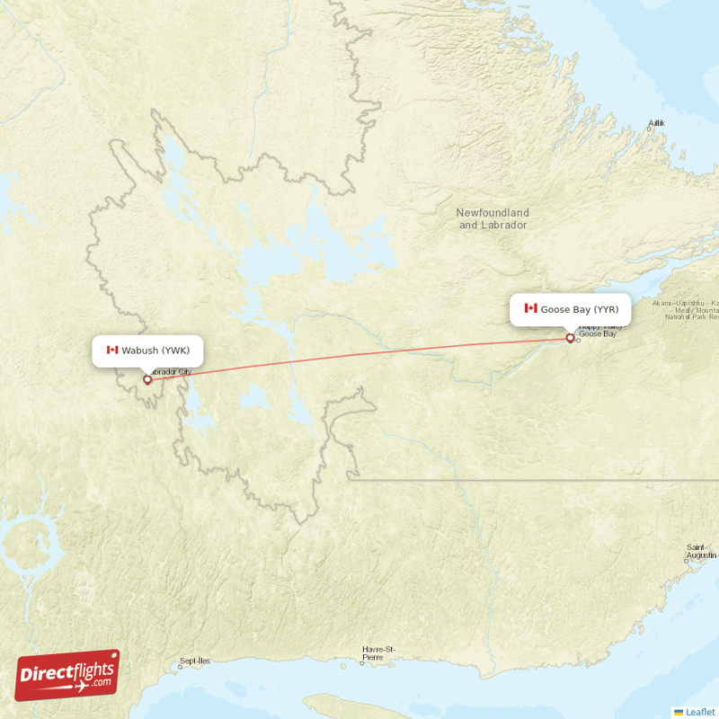 Wabush - Goose Bay direct flight map