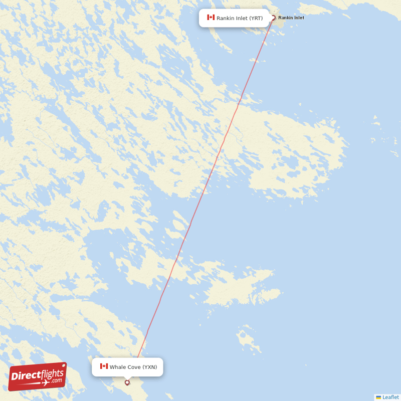 Whale Cove - Rankin Inlet direct flight map