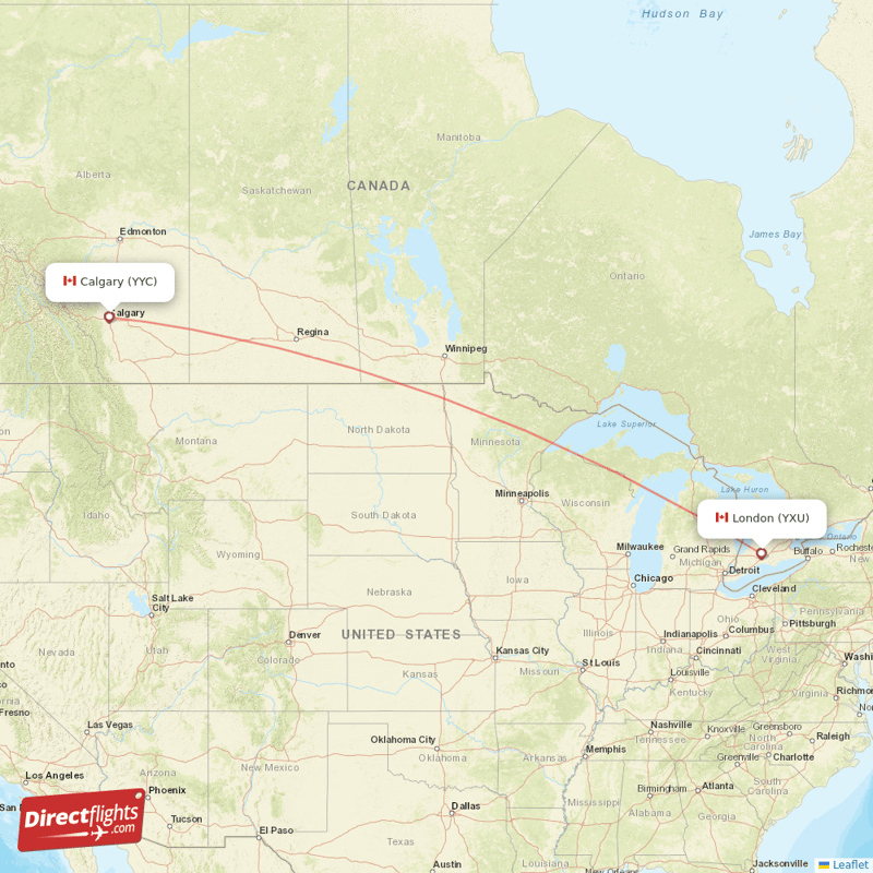 London - Calgary direct flight map