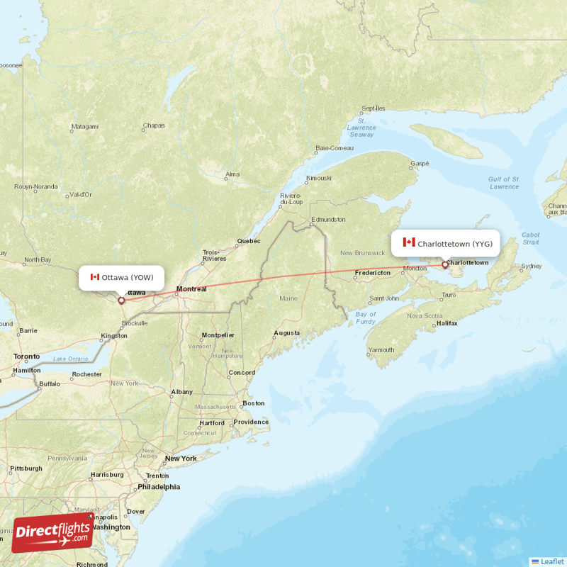 Ottawa - Charlottetown direct flight map