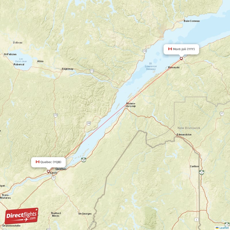 Mont Joli - Quebec direct flight map