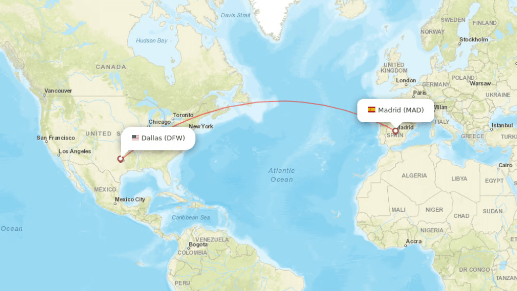 direct flights from dallas to madrid