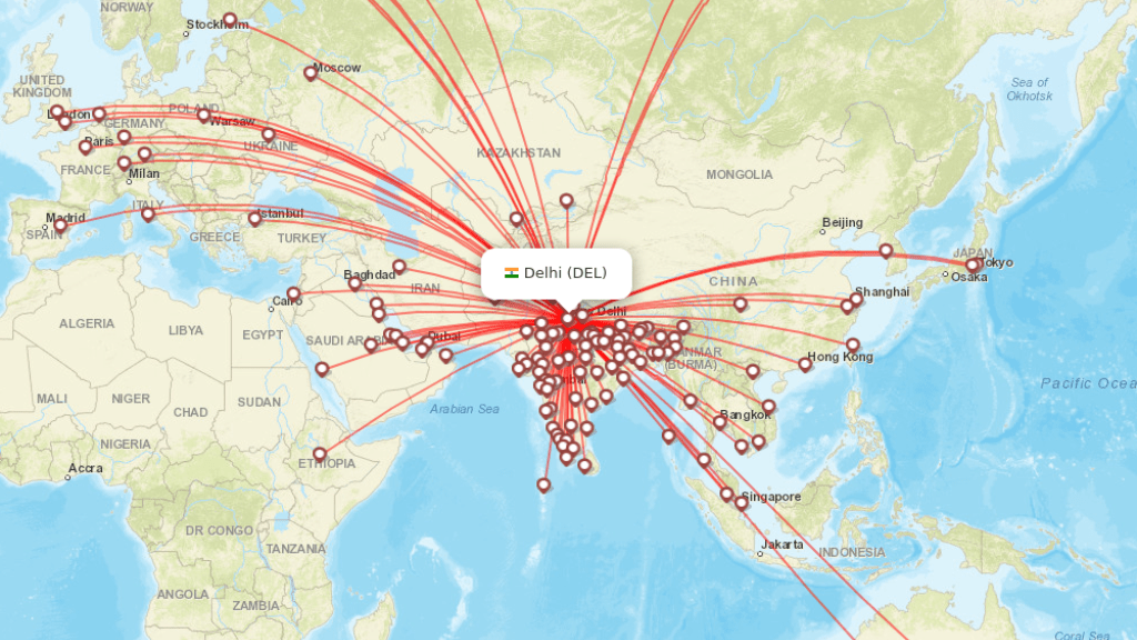 all direct flights to delhi