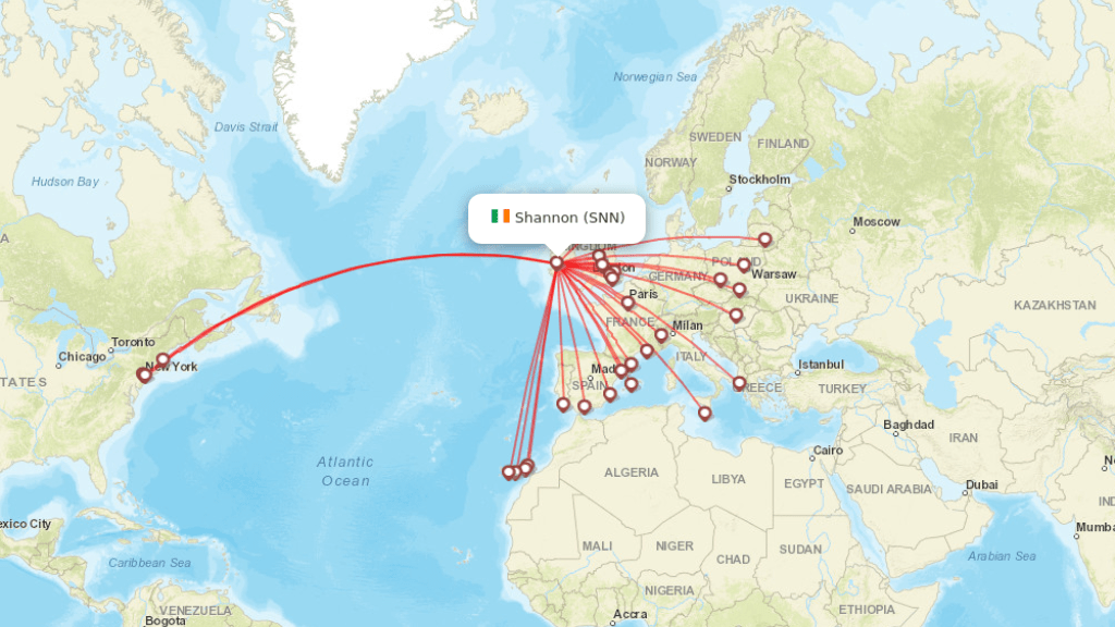 all direct flights to shannon ireland