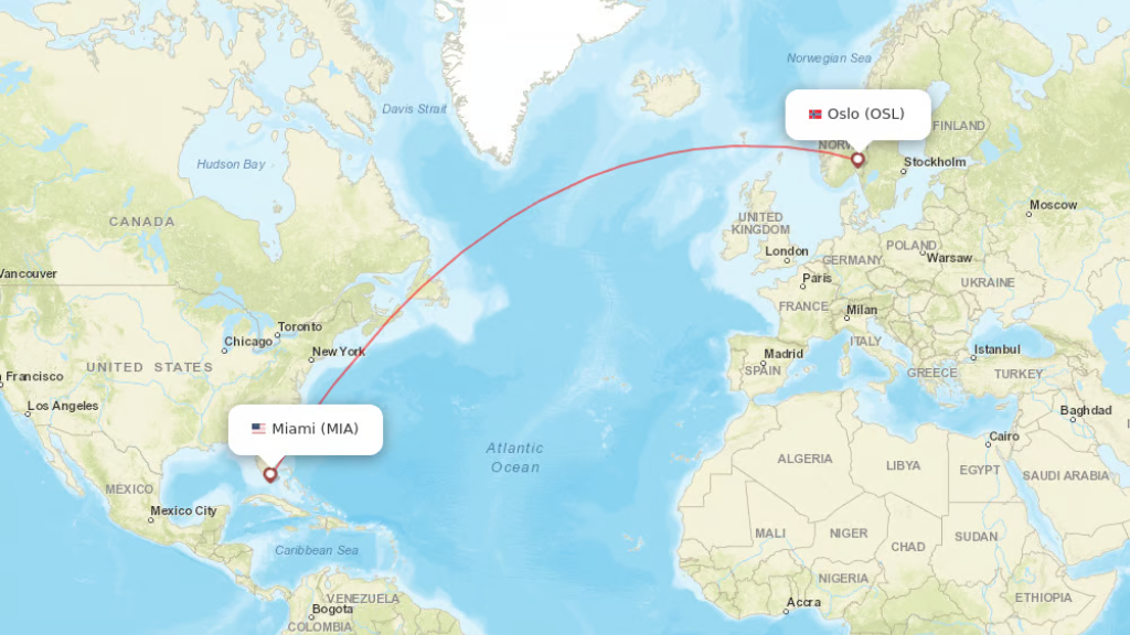 direct flights from miami to oslo